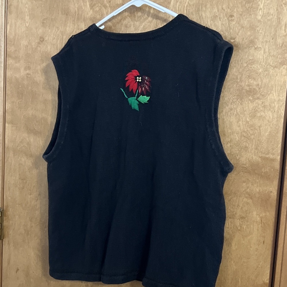 Vtg Bobbie Brooks Womens Plus‎ Sweater Vest Ugly Christmas Poinsettia Black 2XL - Picture 6 of 8